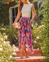 Petal Haven Pleated Floral Midi Skirt