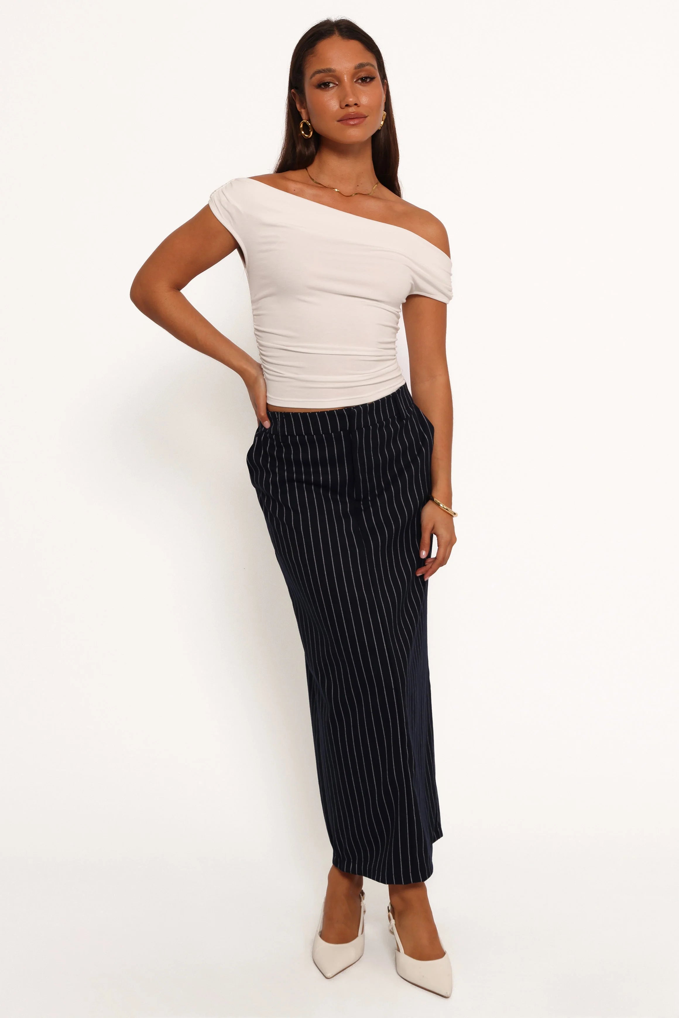 Ellory Midi Skirt Navy Pinstripe