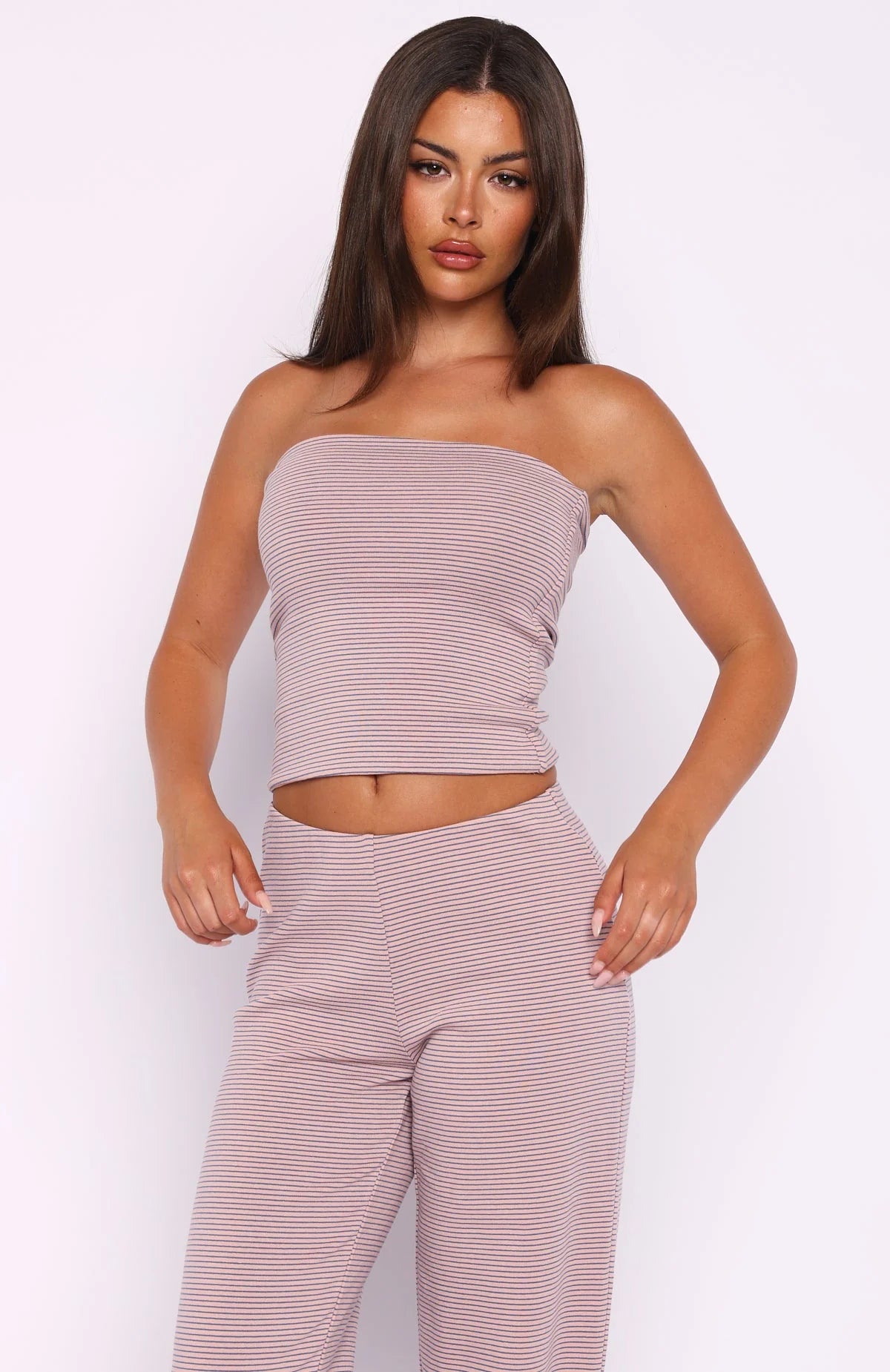 Happy It Happened Strapless Top Pink Blue Stripe