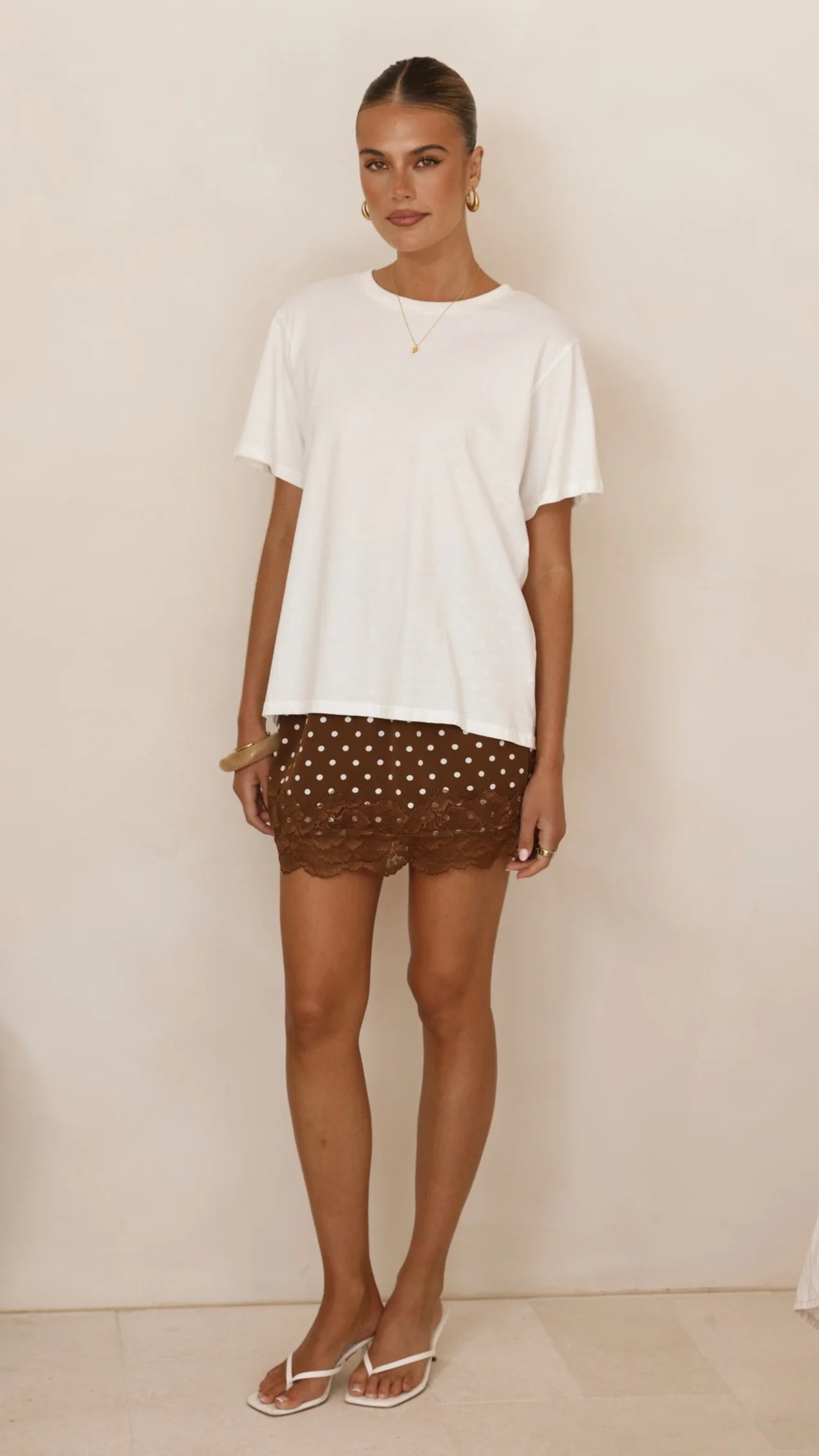 Kiki Lace Mini Skirt Chocolate Polka