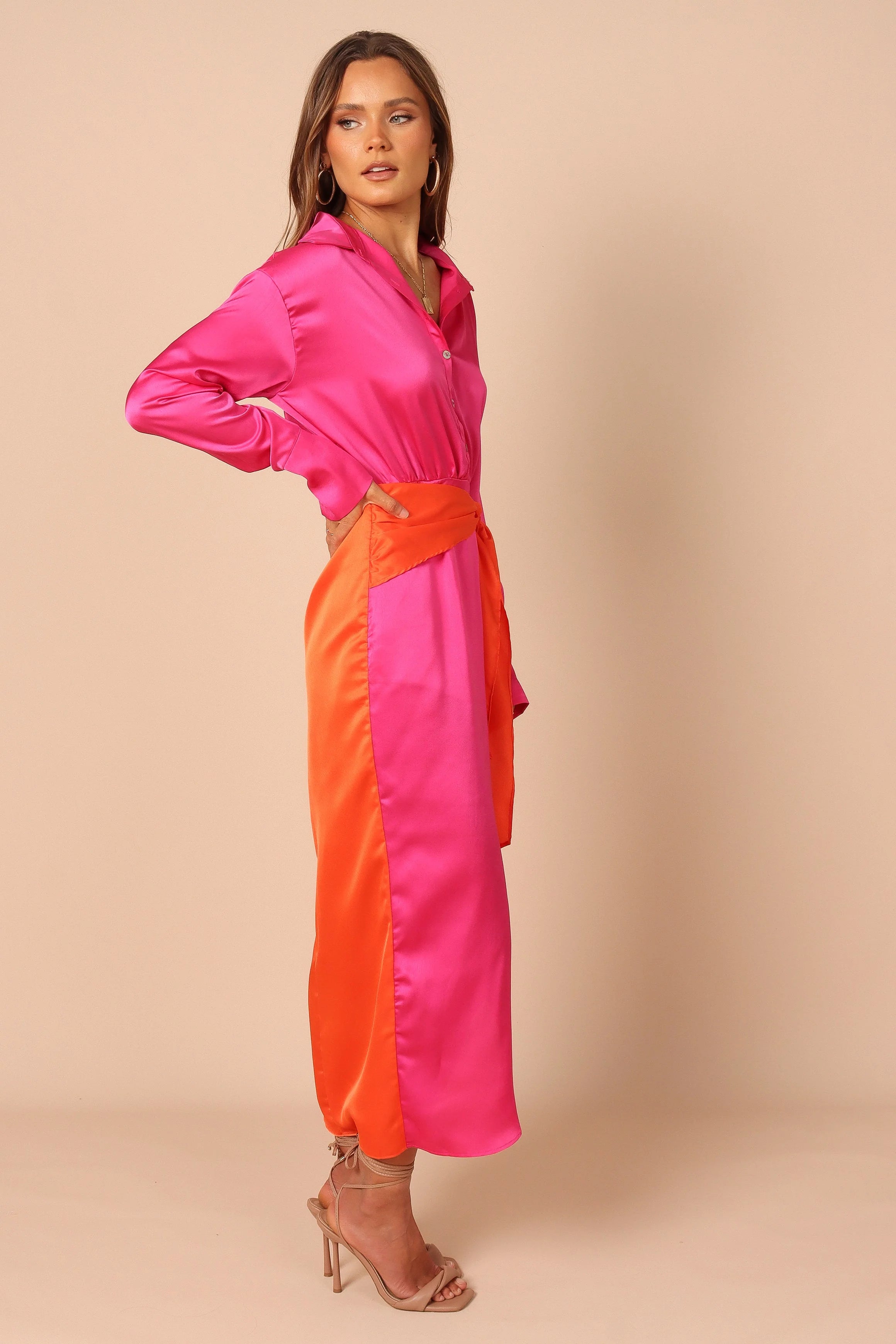 Austin Colourblock Wrap Dress Pink Orange
