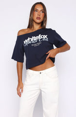 Ive Got That Feeling Boxy Off Shoulder Tee Navy