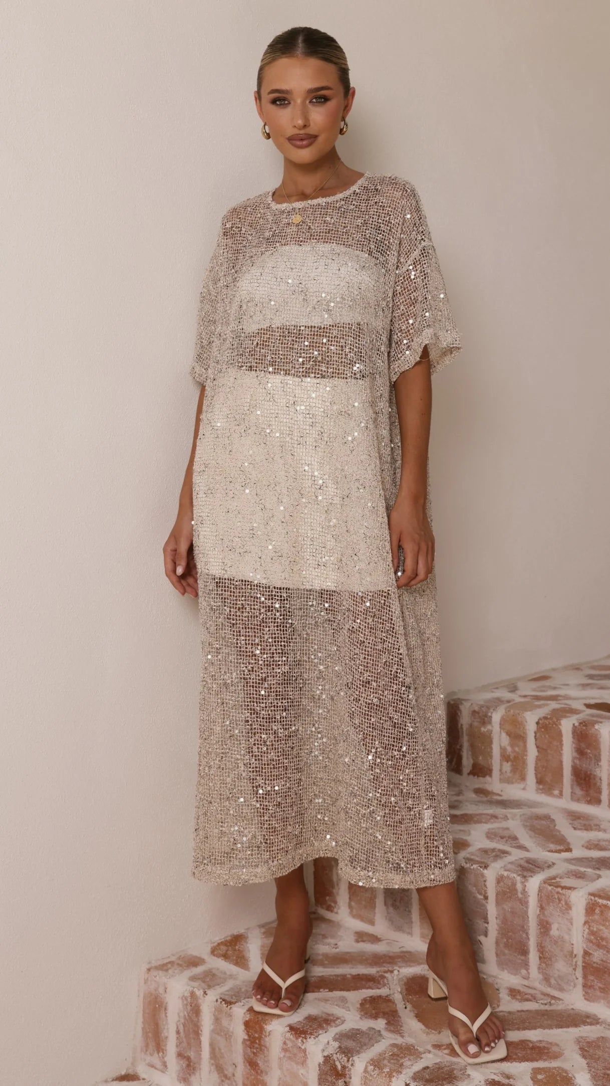 Zinnia Sequins Maxi Dress Beige