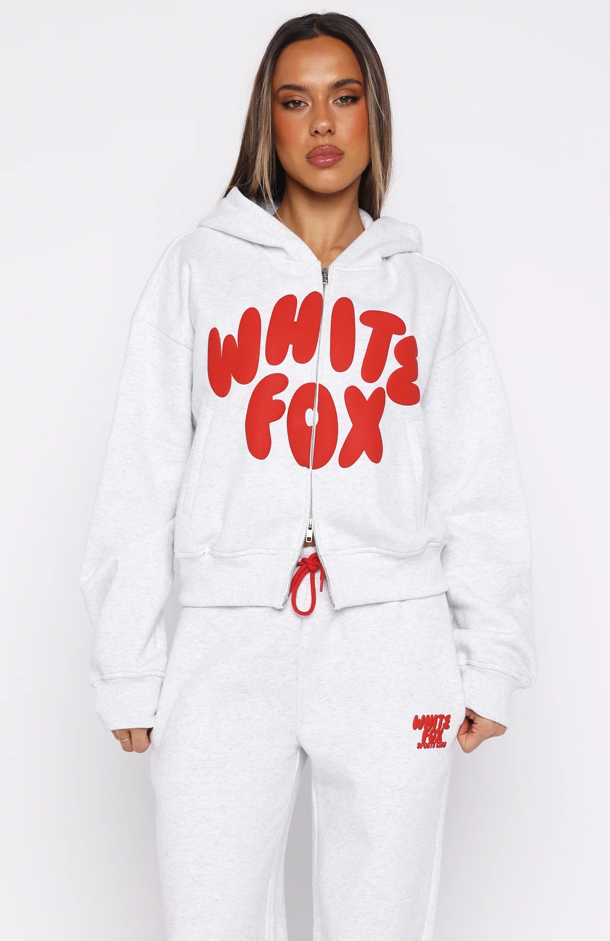 Club 14 Allie Boxy Zip Front Hoodie Grey Marle