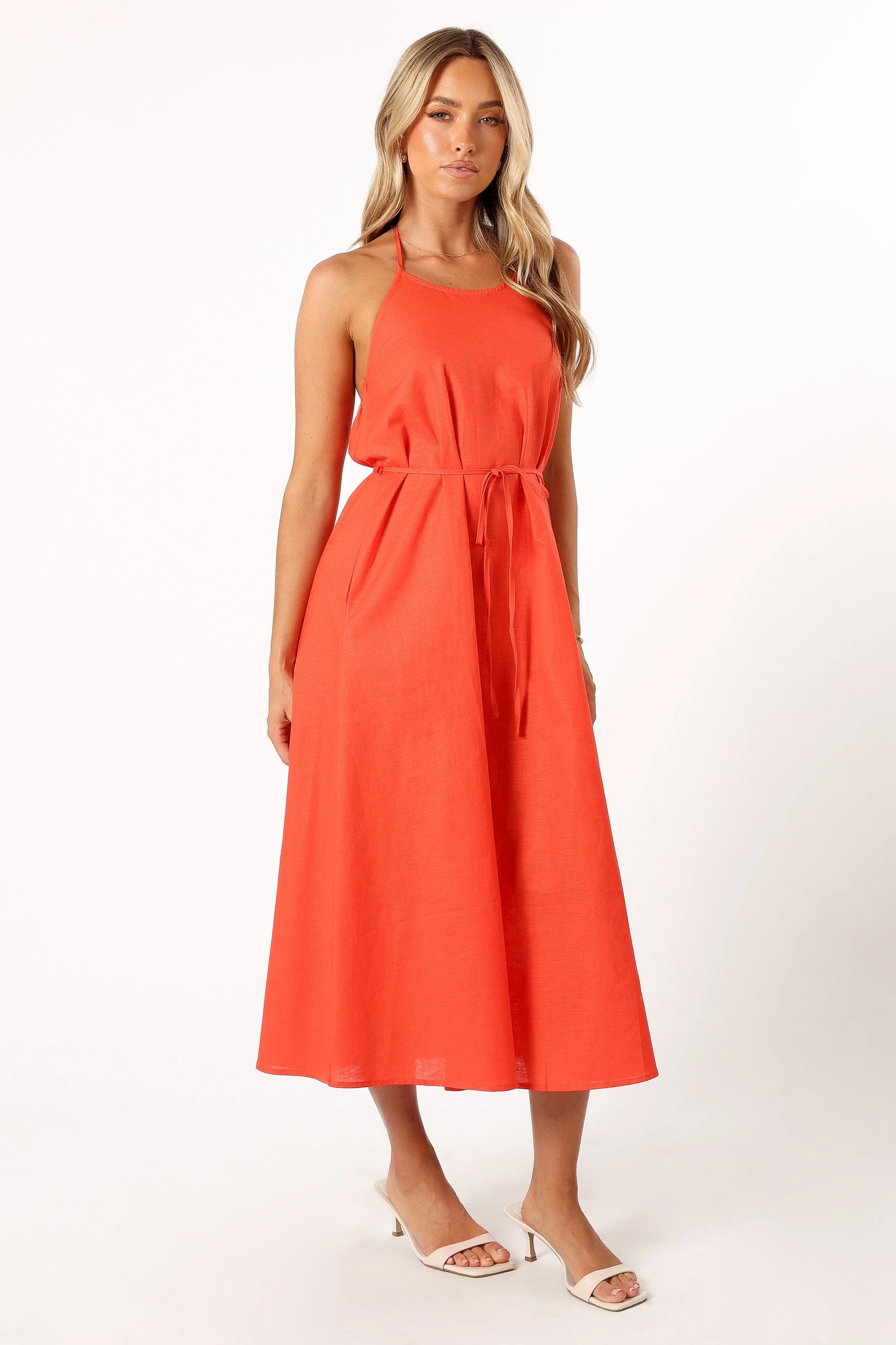 Nadine Halterneck Midi Dress Coral