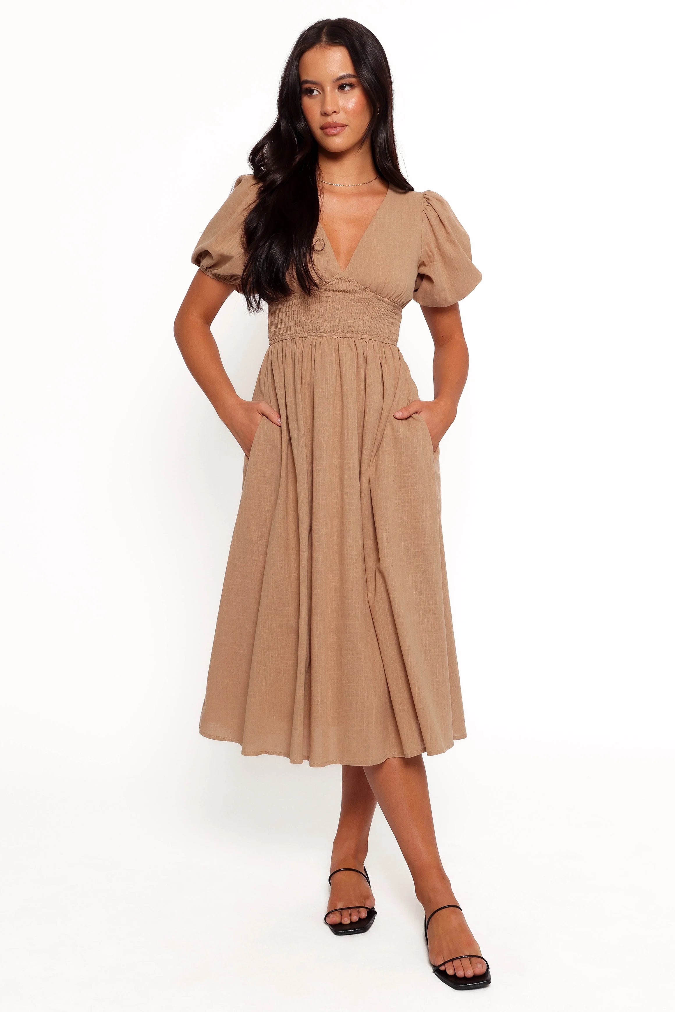 Ronnie Short Sleeve Midi Dress Tan