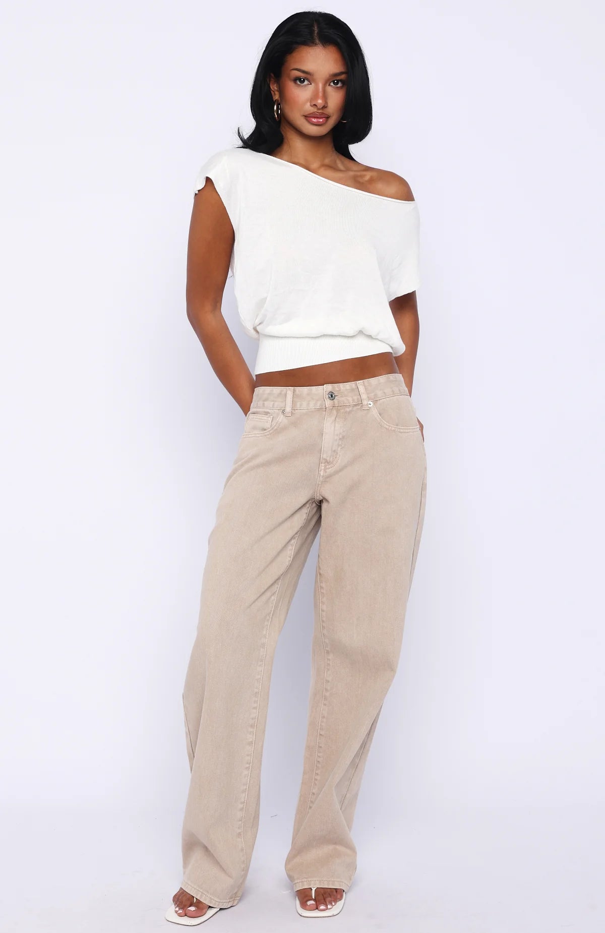 Cant Change My Mind Off Shoulder Cinched Top Off White