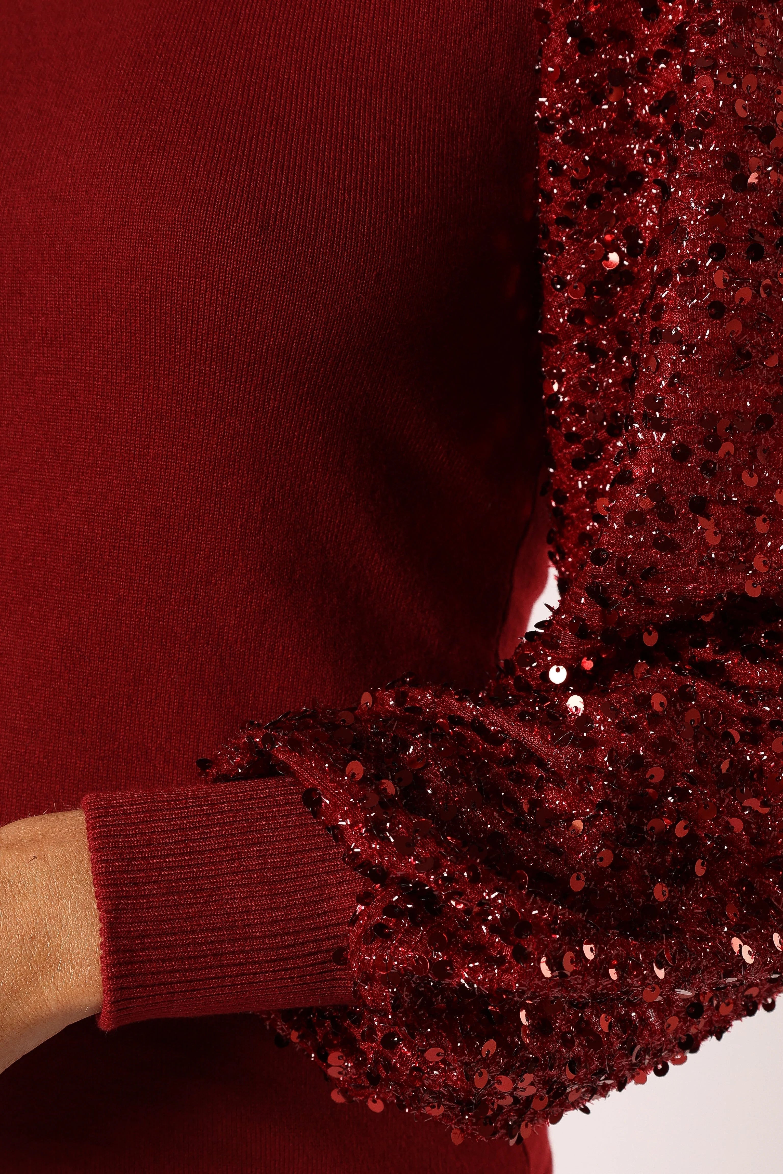 Rowan Sequin Sleeve Top Burgundy