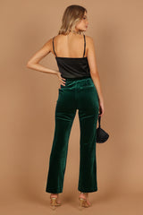 Darla Velvet Wide Leg Pants Hunter Green