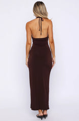 We All Want More Halter Neck Maxi Dress Chocolate