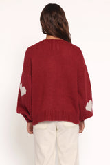 Nadine All Over Heart Tie Front Cardigan Wine