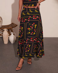 Sunkissed Meadow Floral Print Midi Skirt