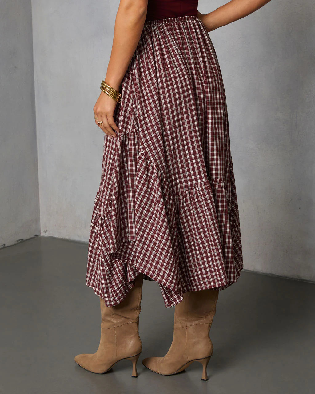 Metina Gingham Midi Skirt