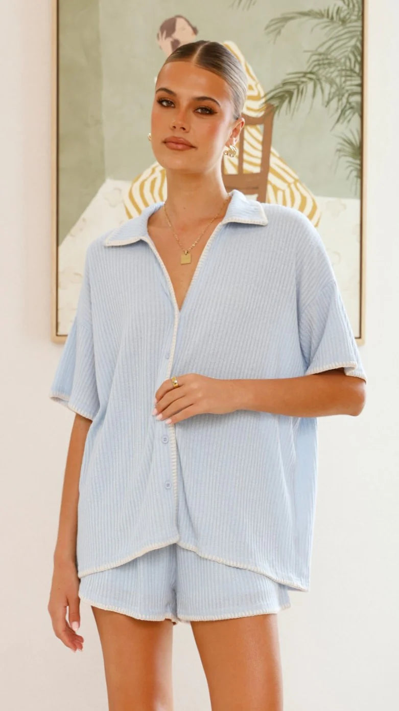 Eden Knit Top and Shorts Set Blue
