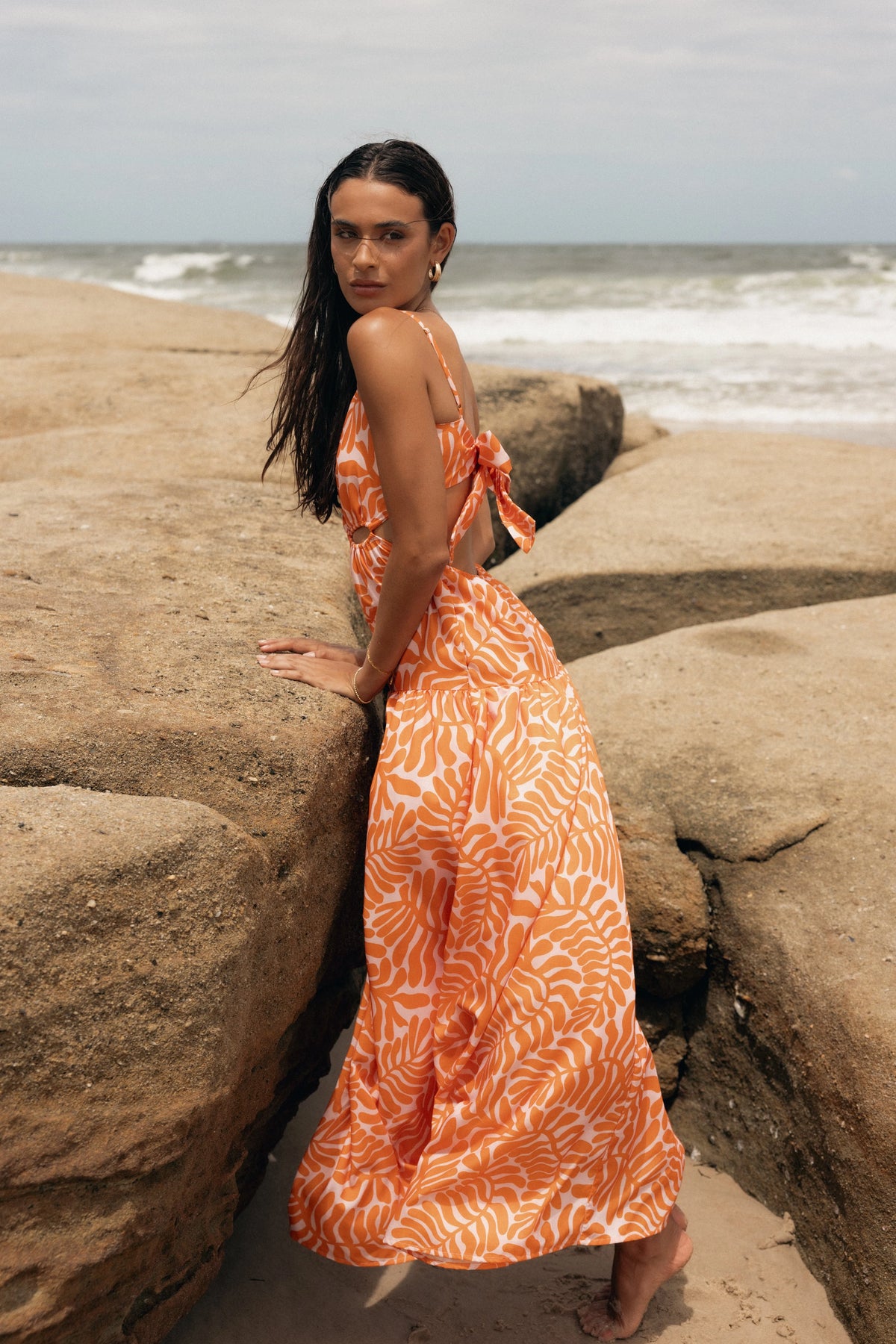 Dalton Cut Out Maxi Dress Orange Print