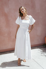 Clo Puff Sleeve Midi Dress White