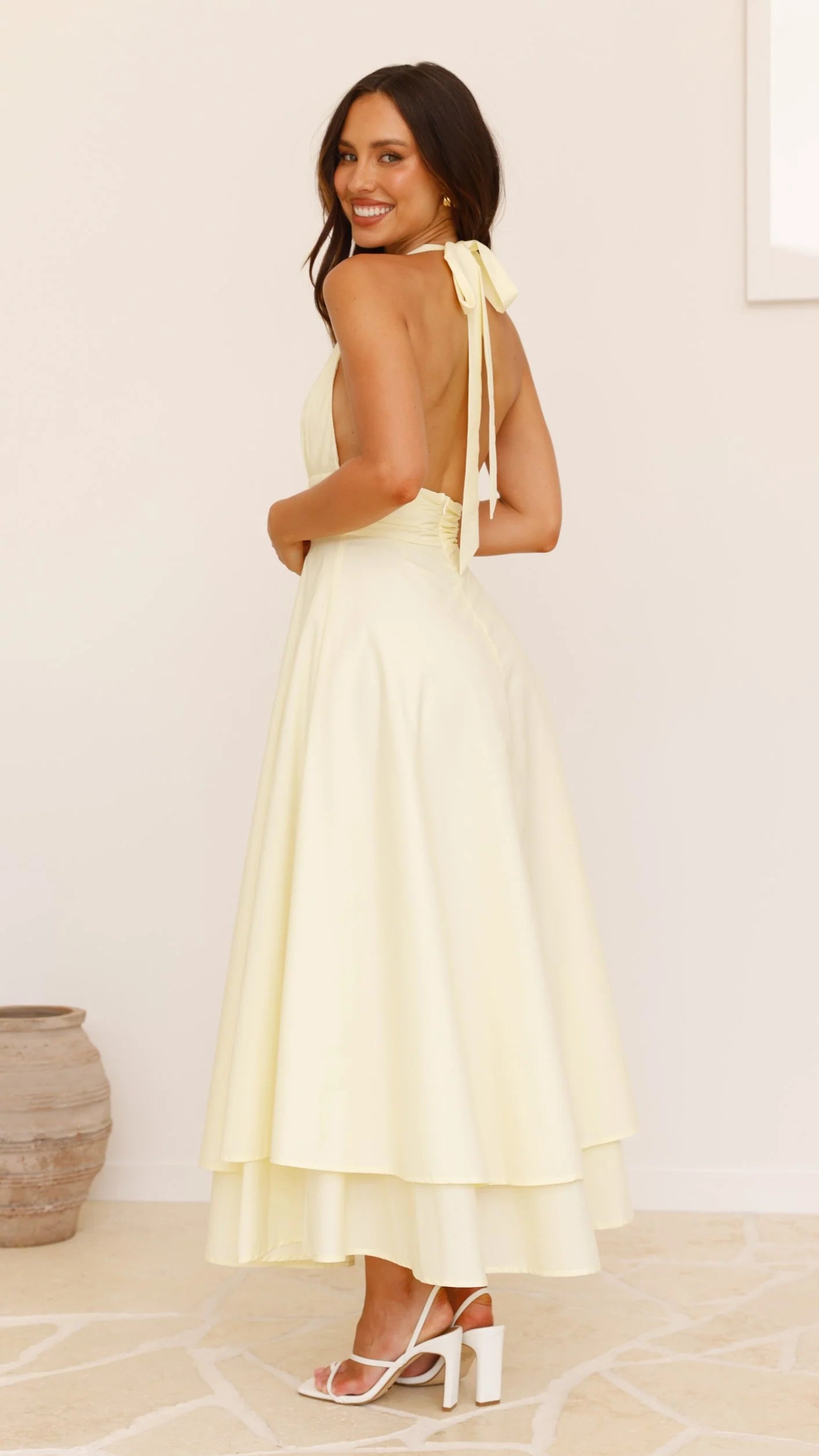 Kathy Halter Neck Maxi Dress Lemon