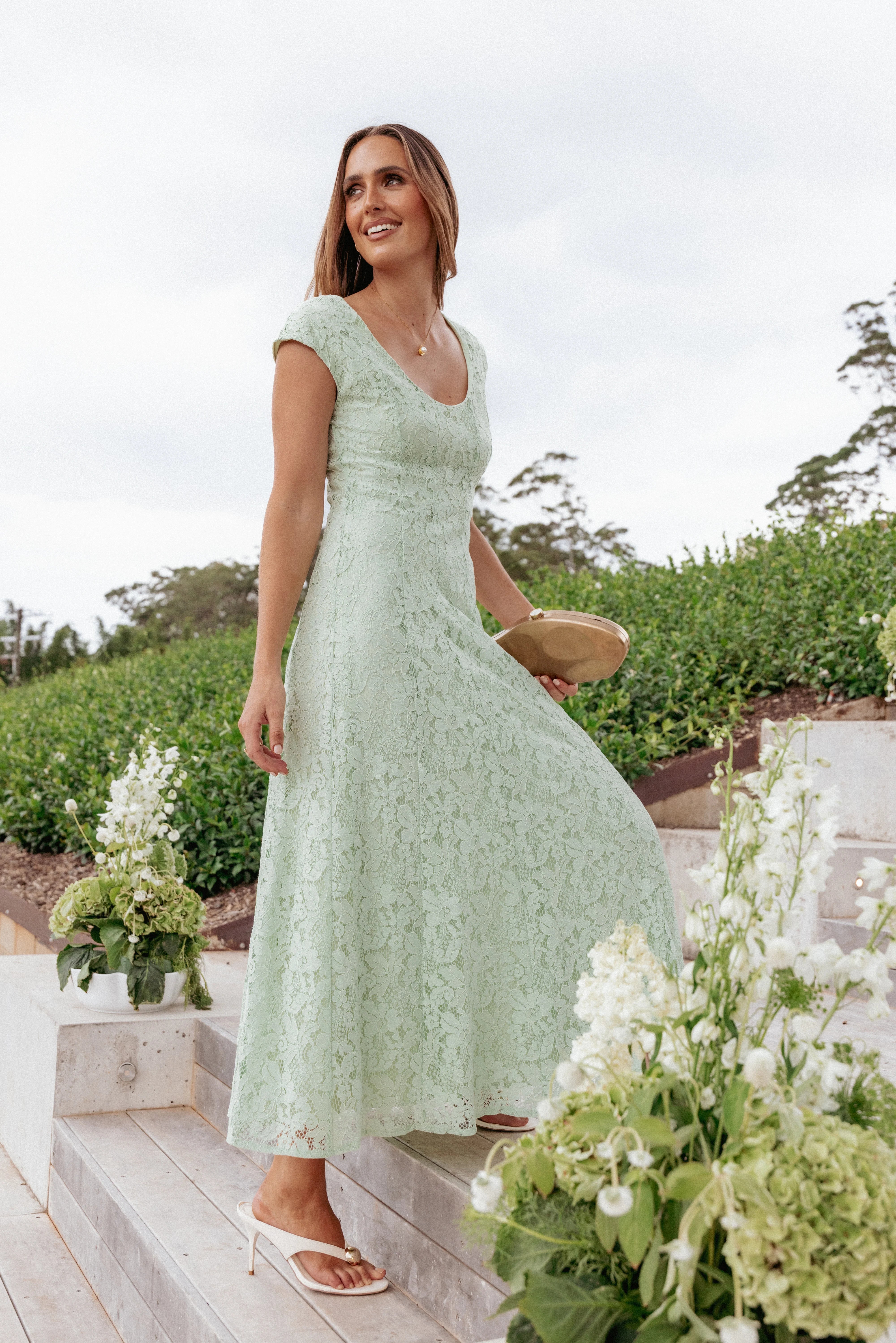 Mapleton Maxi Dress Sage Green Lace