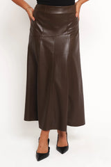 Haelee Faux Leather Skirt Brown