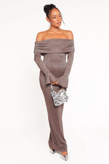 Oraton Off Shoulder Maxi Dress Brown