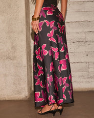 Light Feels Satin Butterfly Print Maxi Skirt