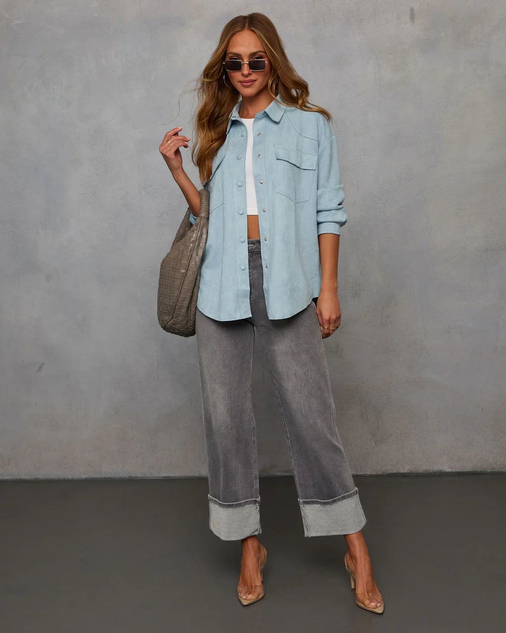 Airelle Faux Suede Button Down Top