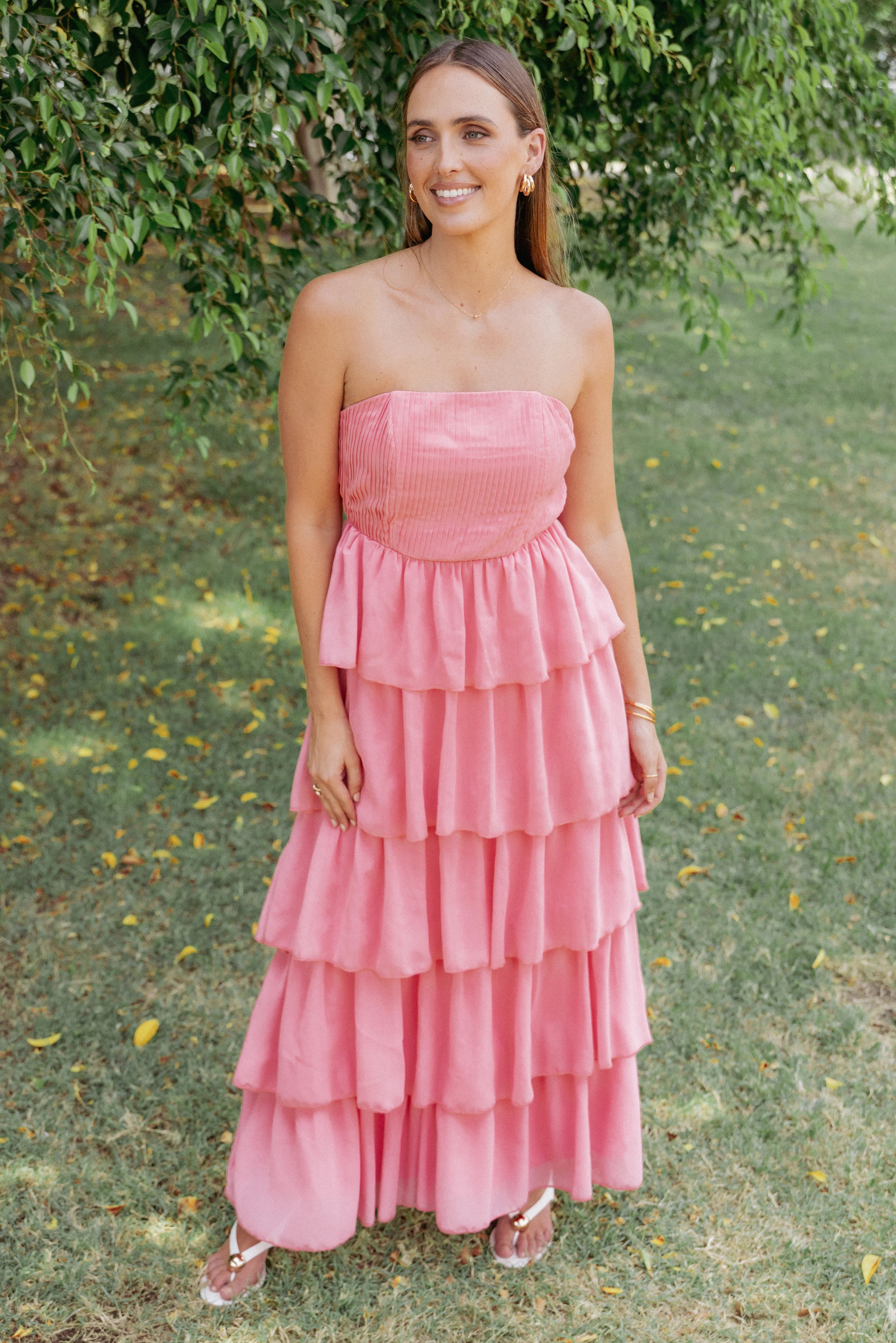 Peachester Strapless Maxi Dress Coral