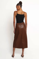 Adaline Faux Leather Midi Skirt Brown