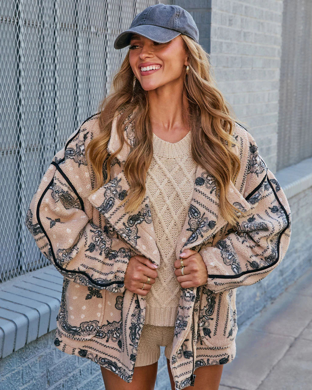 Menita Abstract Sherpa Moto Jacket