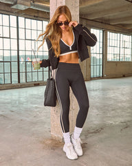 Game Face Contrast Trim Cropped Zip Up Jacket