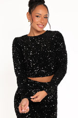 Quinne Cropped Sequin Top Black