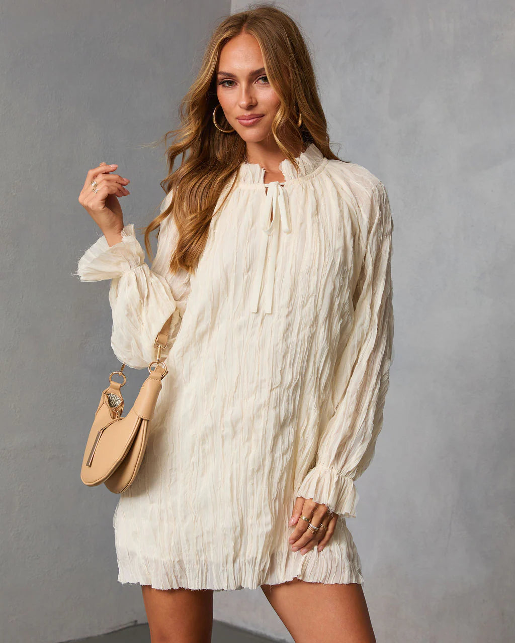 Autumn Stone Shift Chiffon Mini Dress