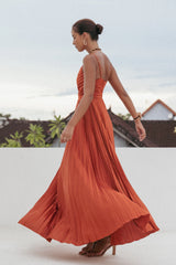 Naira Pleated Maxi Dress Sunset Orange