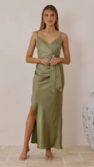 Yasmeen Tie Front Maxi Dress Olive