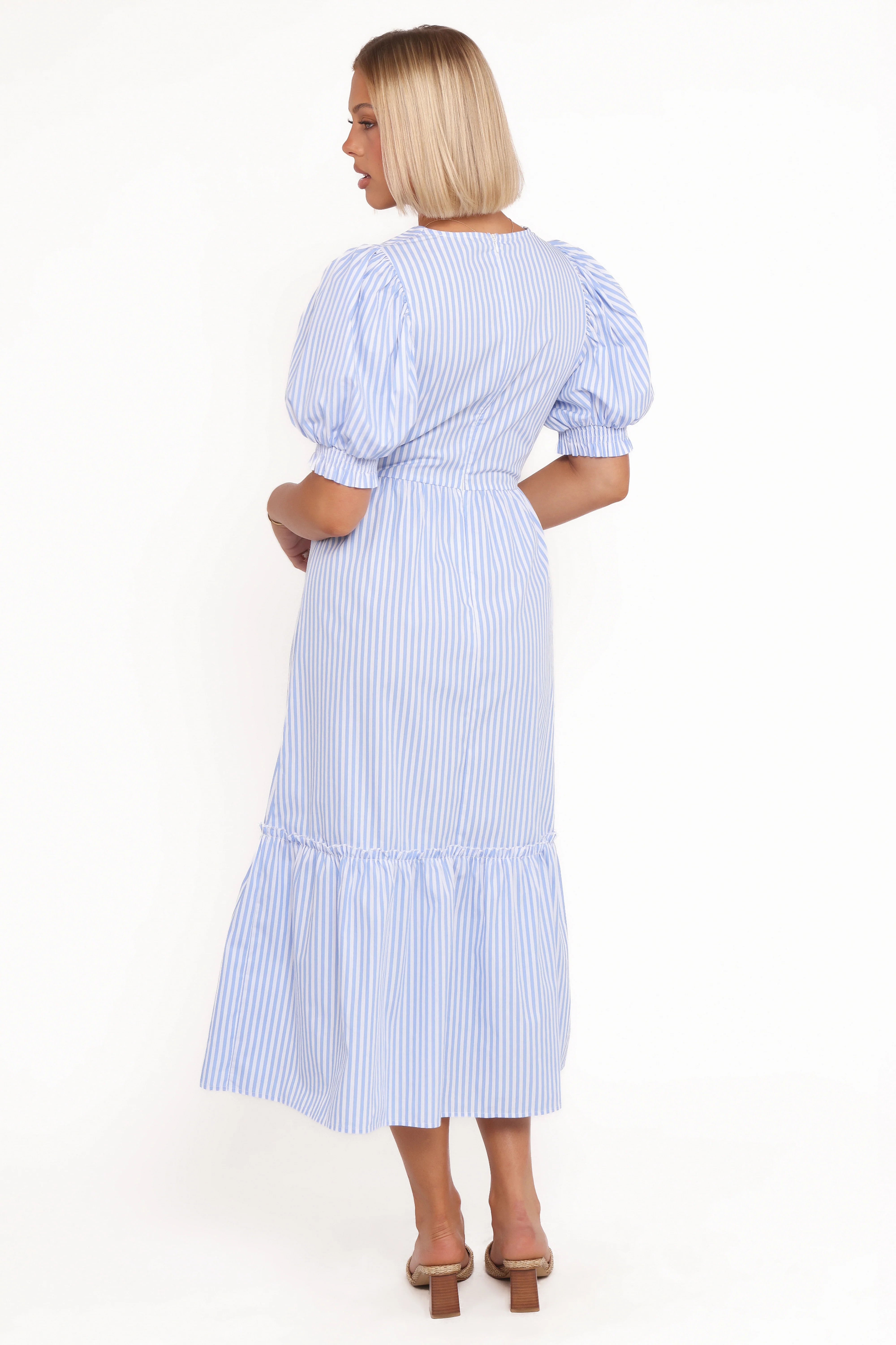 Steele Puff Sleeve Midi Dress Blue Stripe