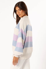 Dani Multi Stripe Knit Sweater White Light Blue
