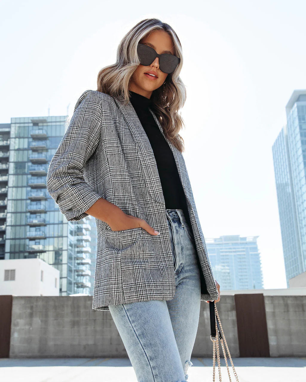 Oxnard Pocketed Houndstooth Blazer