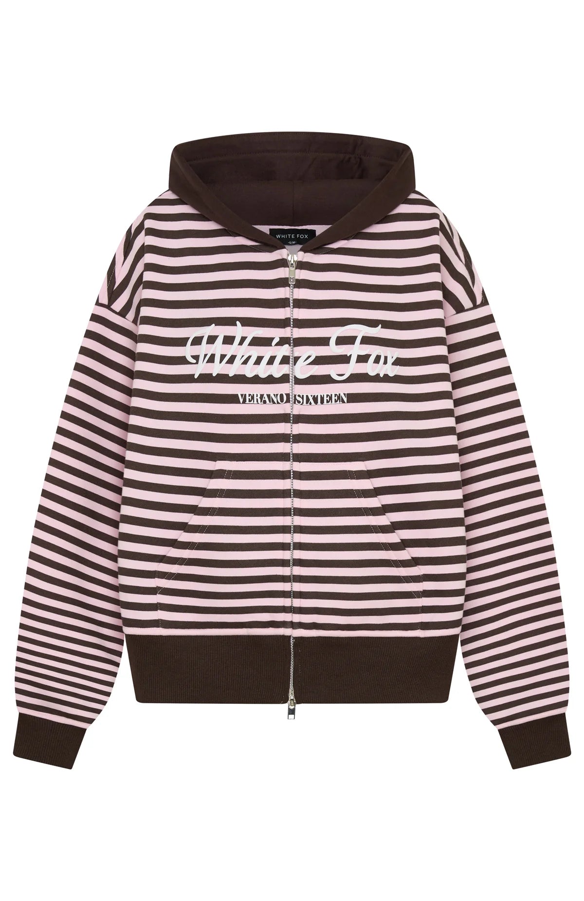 Verano Sixteen Maria Boxy Zip Front Hoodie Pink Choc Stripe