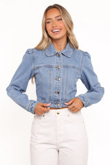 Faven Cropped Denim Jacket Mid Blue