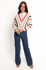 Marie Stripe Knit Sweater White