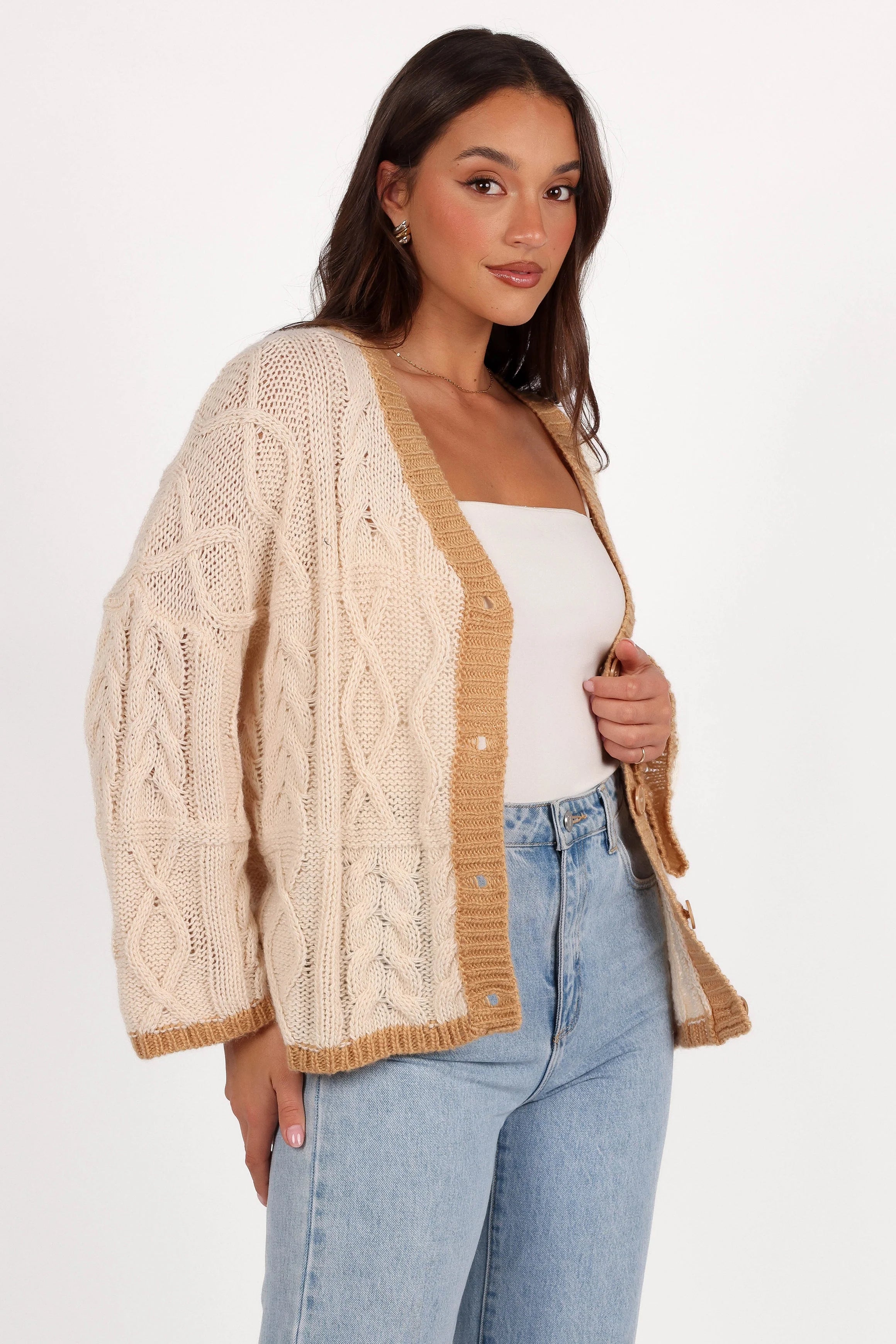 Zina Contrast Cardigan Tan