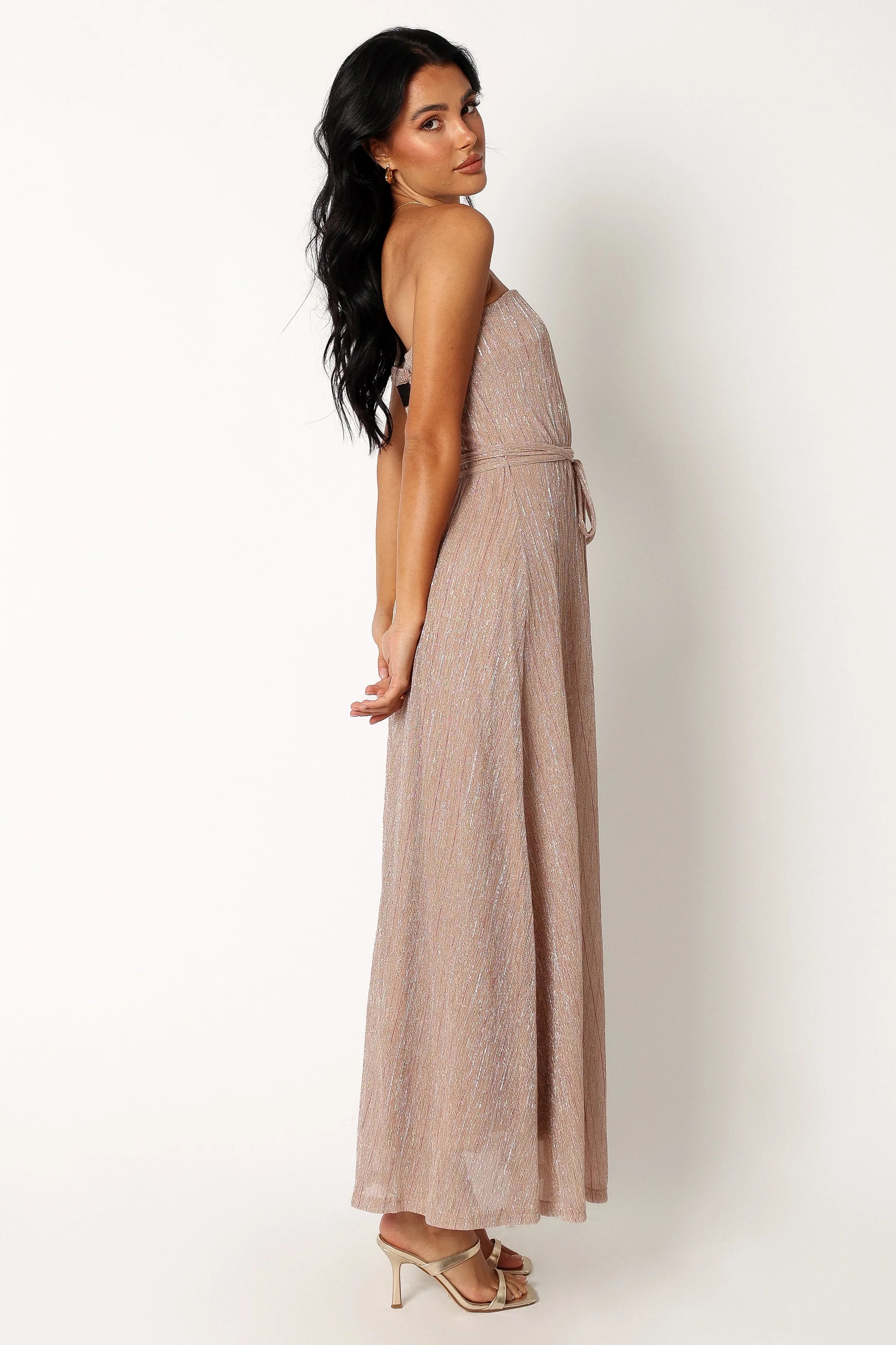 Farley Strapless Maxi Dress Rose Gold Stripe