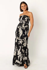 Angelique Strapless Maxi Dress Black Floral