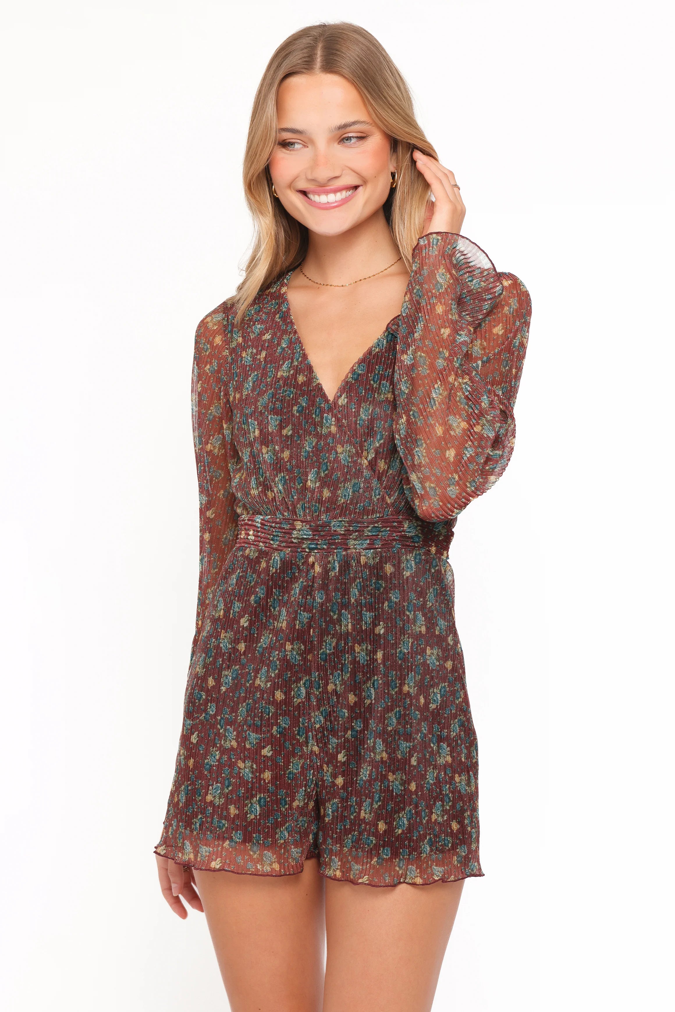 Rhiannon Long Sleeve Romper Brown Floral