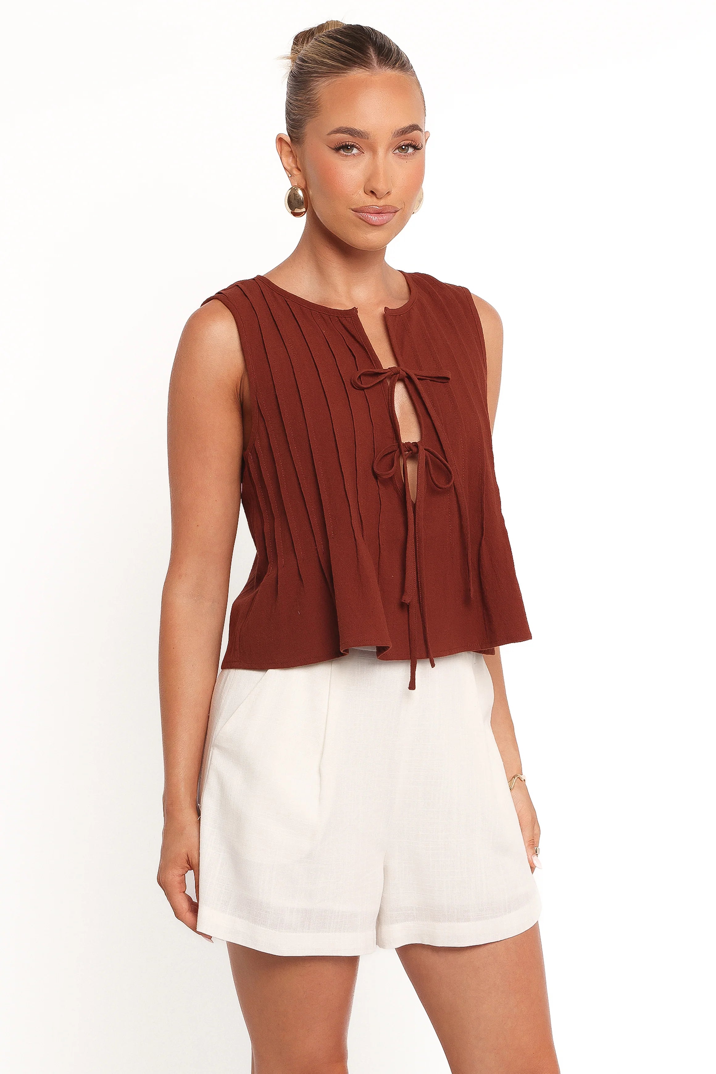 Nika Pleated Top Chocolate Brown