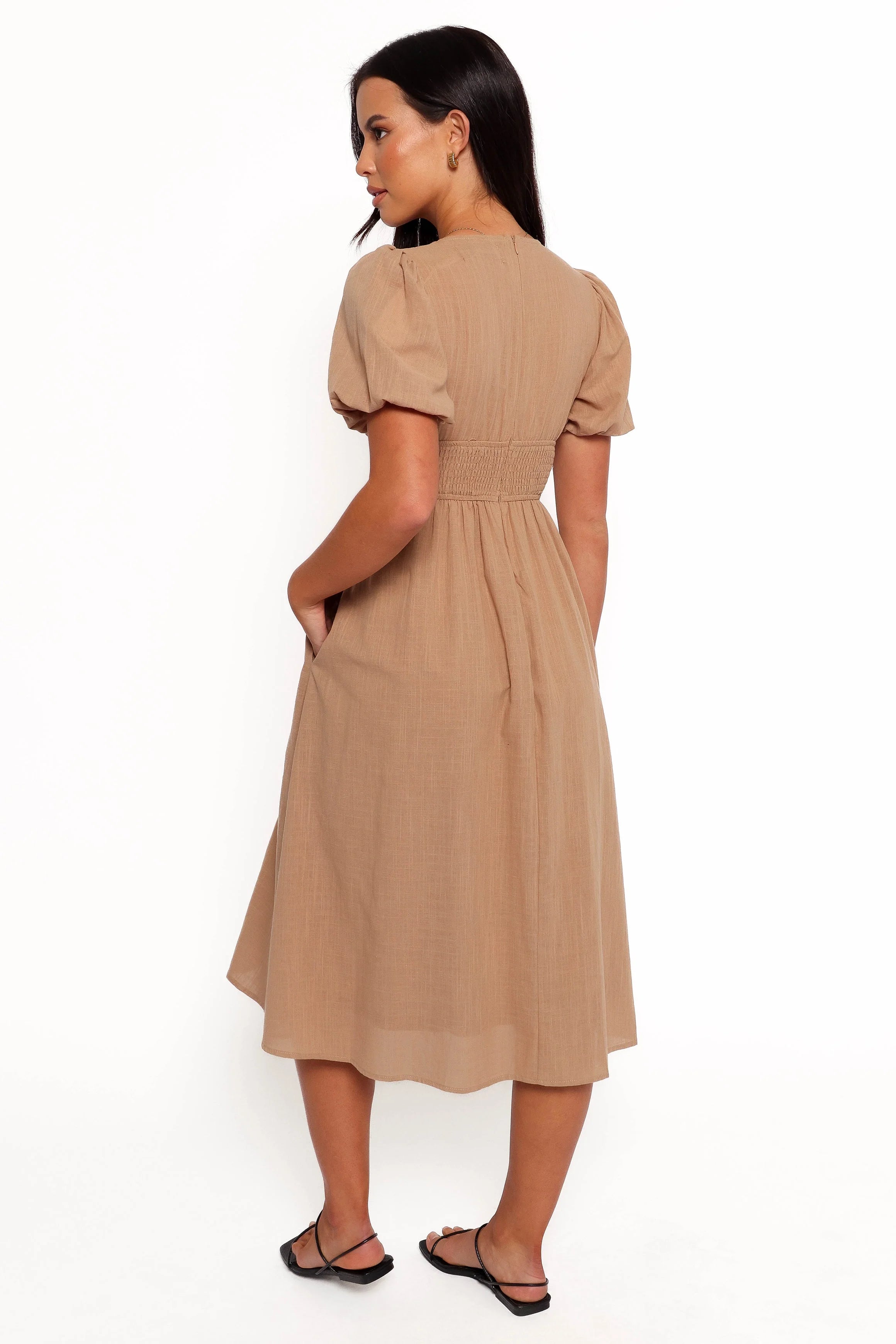 Ronnie Short Sleeve Midi Dress Tan