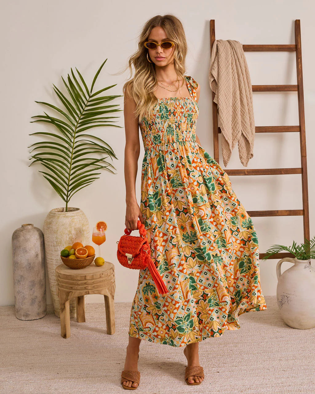 Ocean Light Tropical Print Maxi Dress