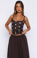 Im The Answer Tank Top Chocolate Off White Polka Dot