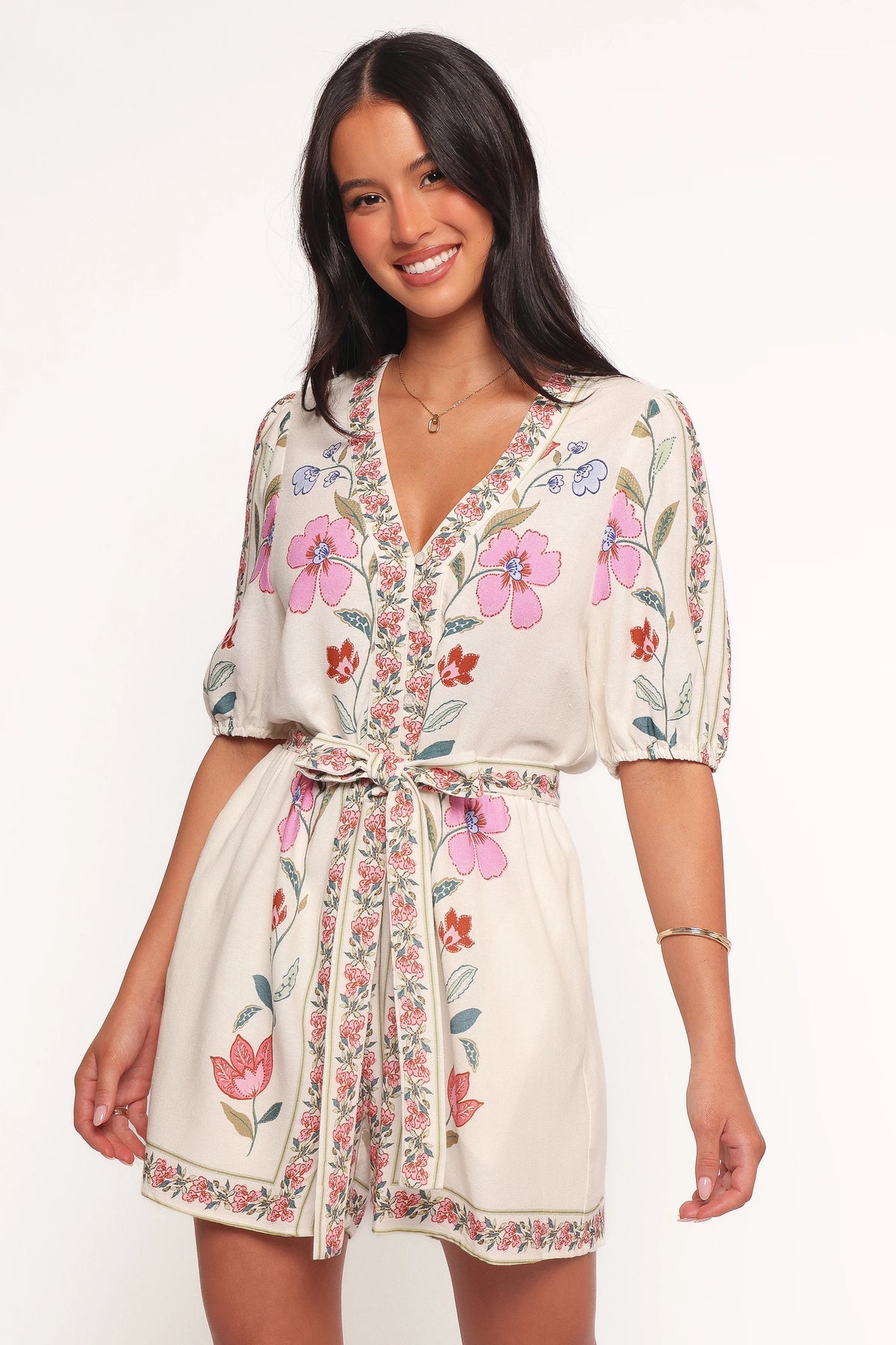 Ginger Tie Waist Romper Pink Multi