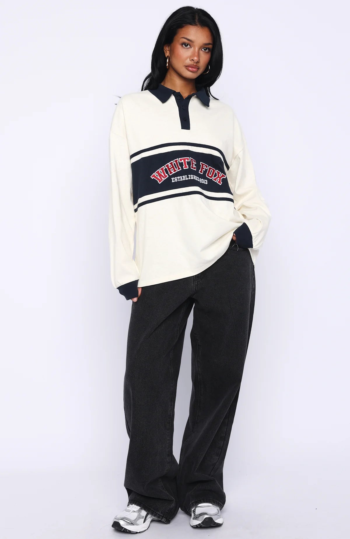 Meeting Friends Long Sleeve Rugby Shirt Cream